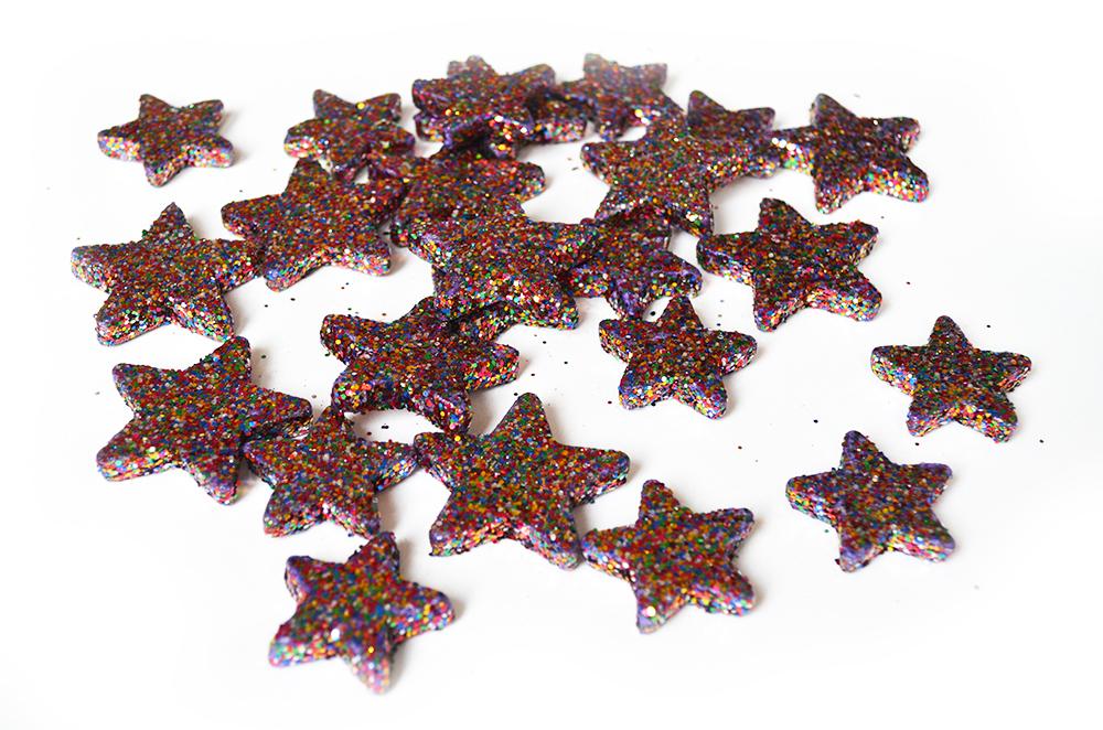 Hvězdy glitter 3 a 5 cm fialové mix třpytek set 24